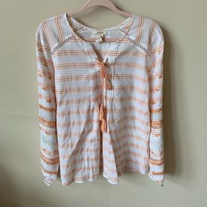 Sundance stripe tassel tie peasant top 605